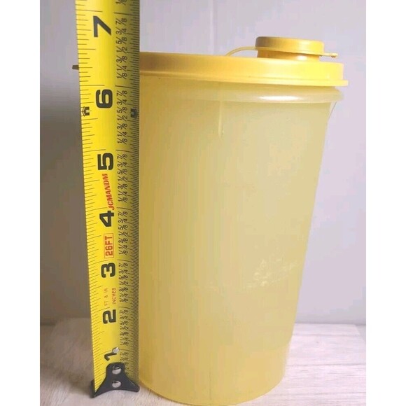3 Piece Vintage Tupperware Yellow Cannister Base 321-6 w/ Flip Top Lid 563A-3 - Picture 2 of 8